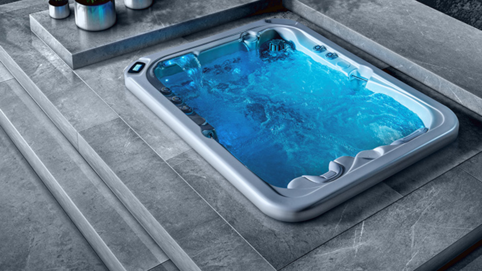Outdoor Whirlpool Natura eingelassen in Marmor Fliesen