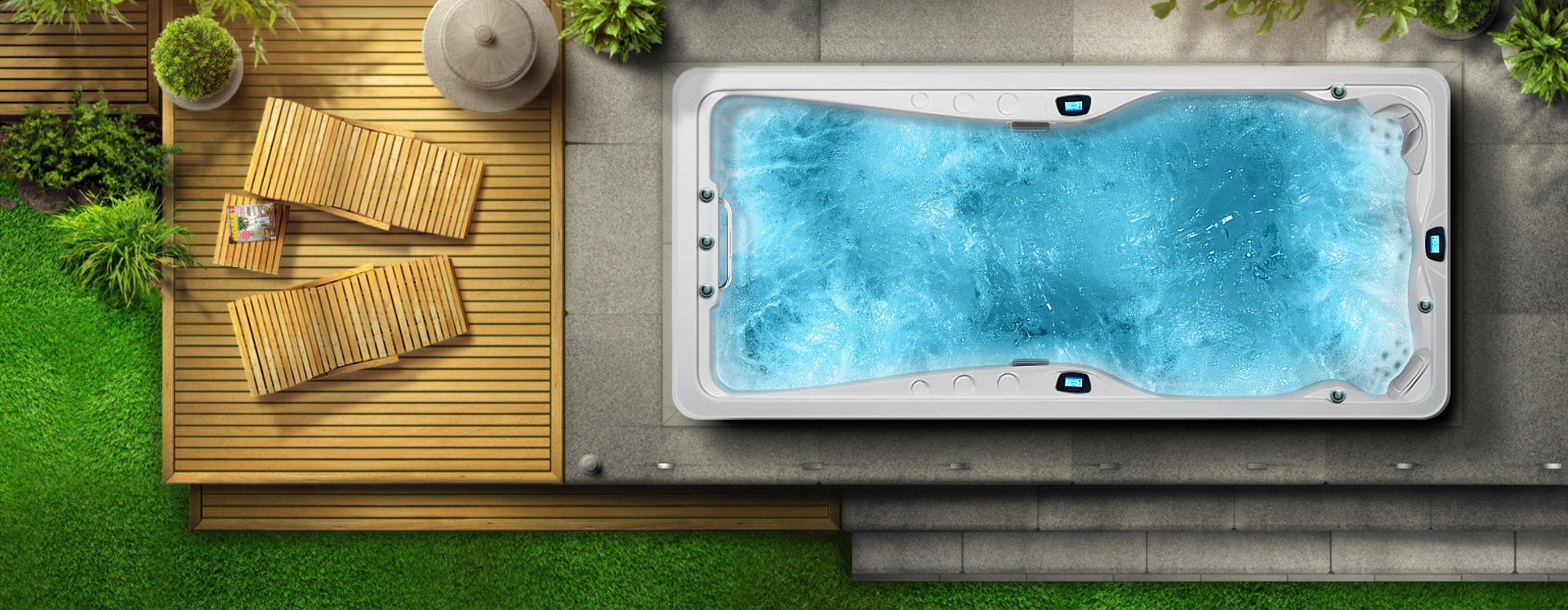 Swimspa auf Terasse gefüllt