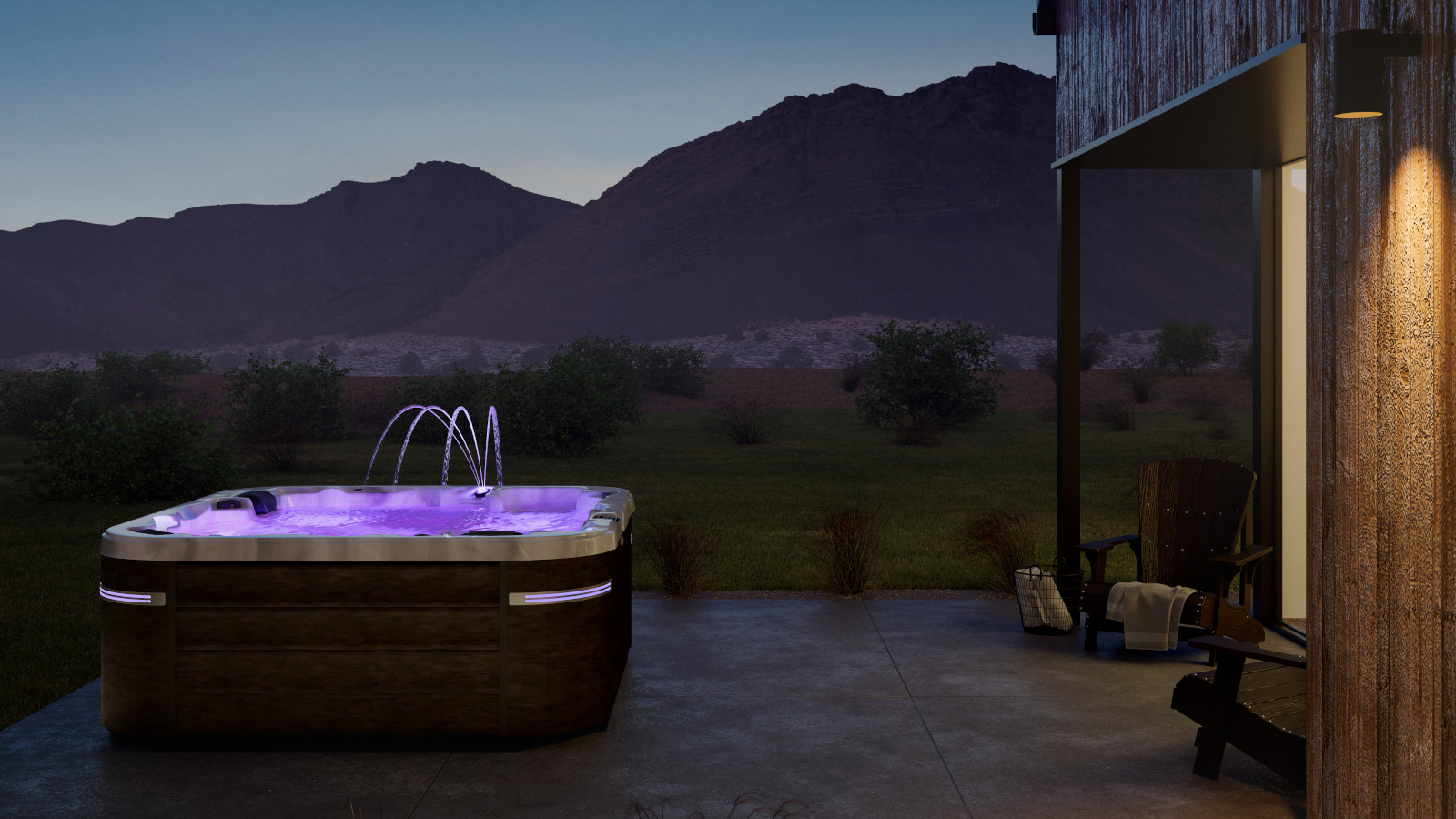 Whirlpool Ambiente mit Wasserspiel und LED Beleuchtung