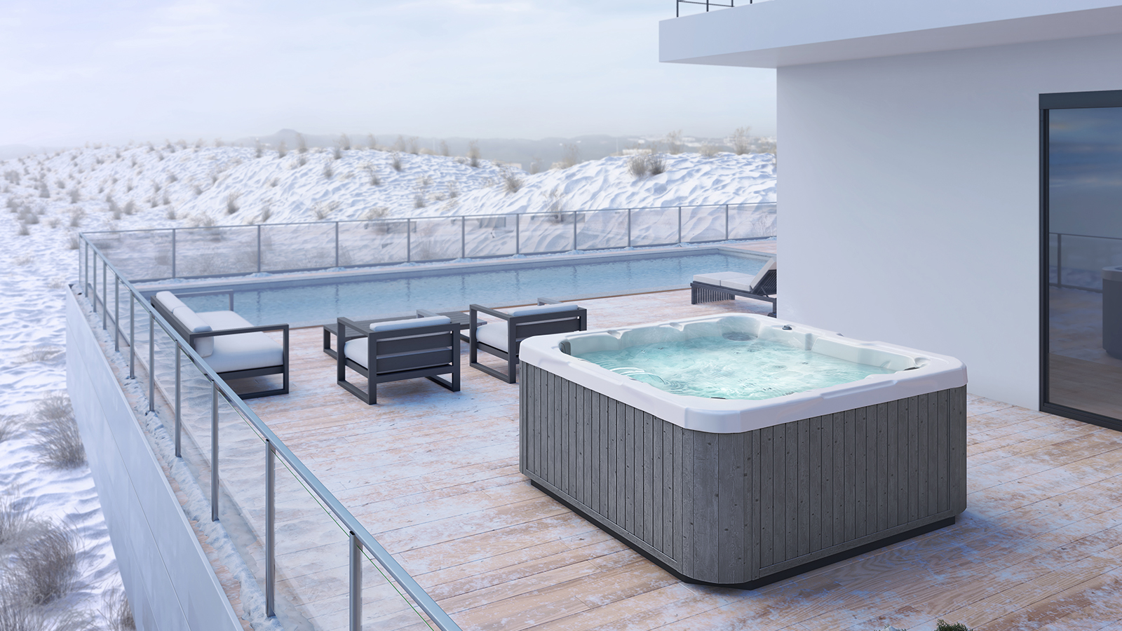 Whirlpool Dream am Strandhaus die an eine Schneelandschaft erinnert