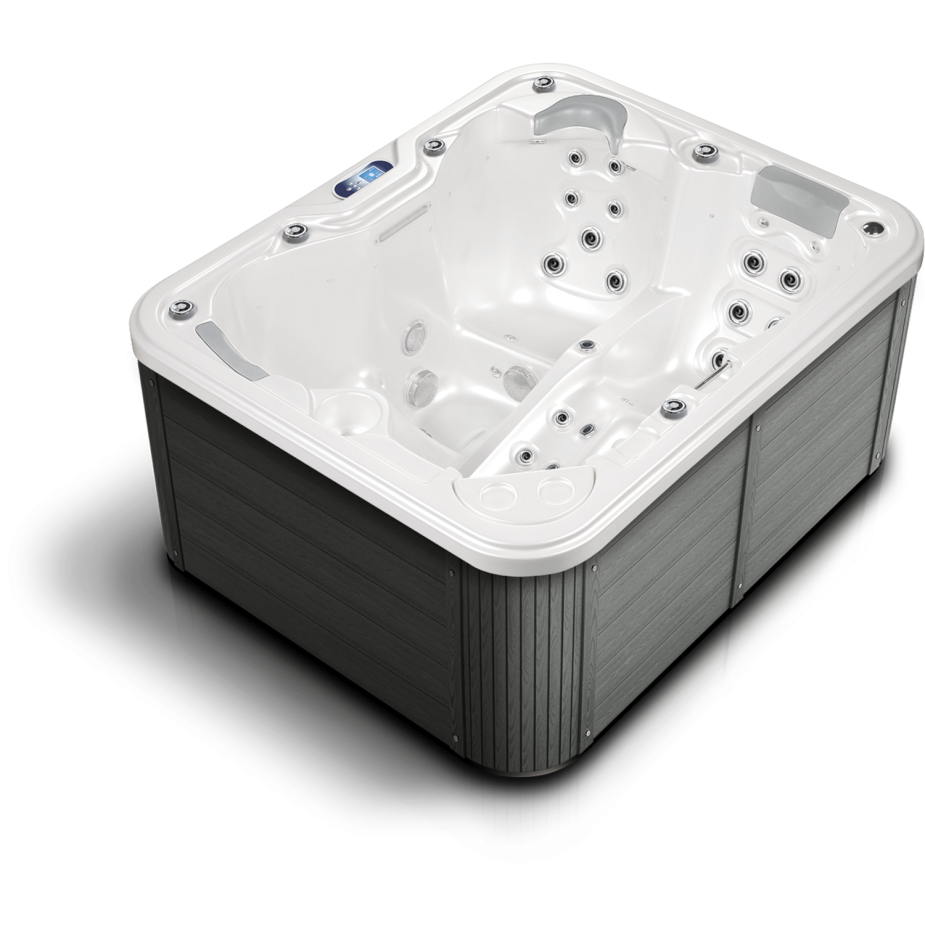 Seitenansicht auf die Außenverkleidung und Whirlpool Puerla