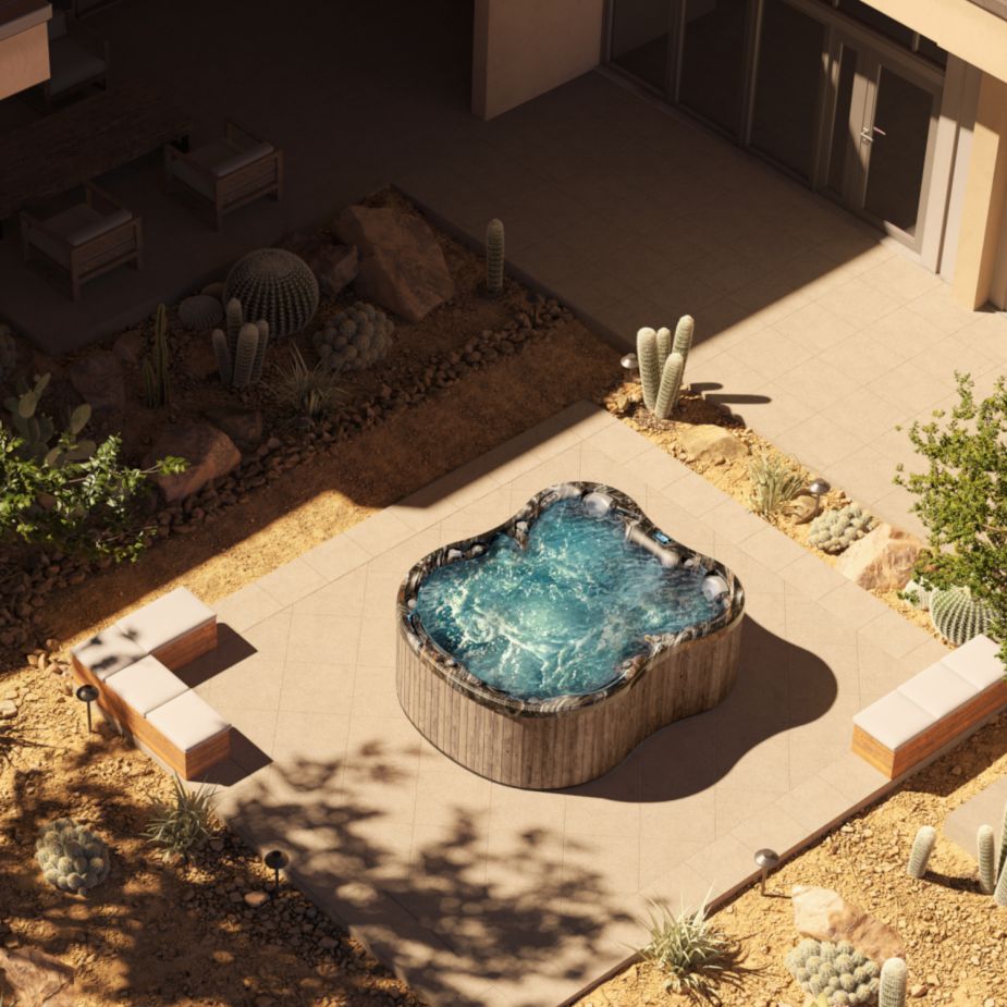 Der Outdoor Whirlpool Amore Bay auf einer Terasse