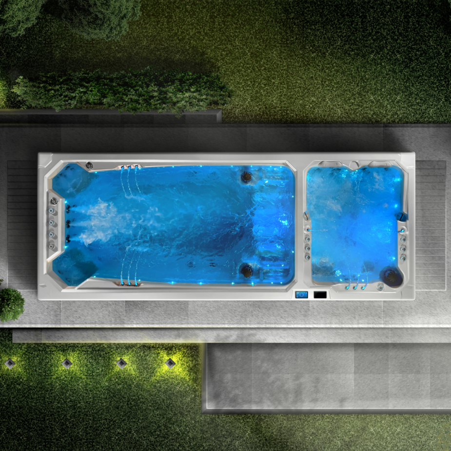 Nautilus XL 2 Zonen Swim Spa von oben mit Wasser